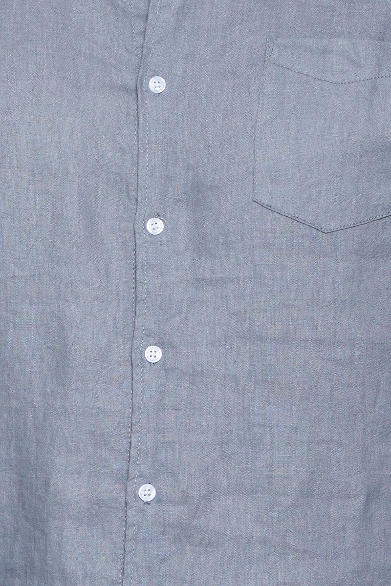 LONG SLEEVE Blue Linen Shirt Long Sleeve Slim Fit Button Up for Women by Ally