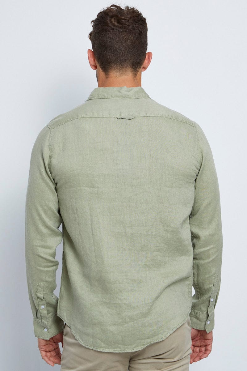 LONG SLEEVE Green Linen Shirt Long Sleeve Slim Fit Button Up for Women by Ally
