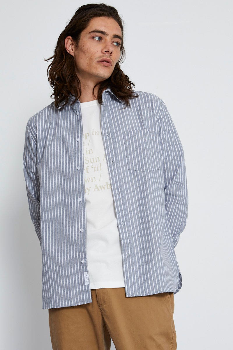 LONG SLEEVE Stripe Oxford Shirt Regular Fit Long Sleeve Button Up for Women by Ally