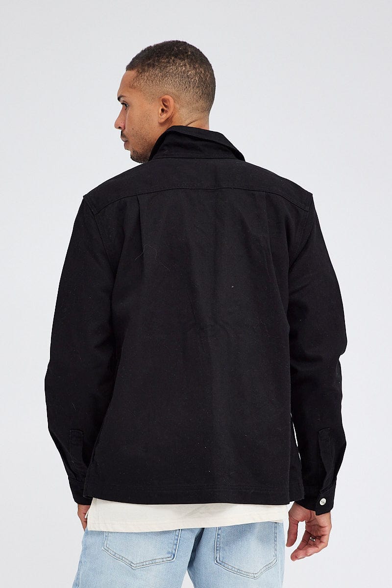 Black Jacket Long Sleeve Collared Button Up Relaxed Fit for AM Supply