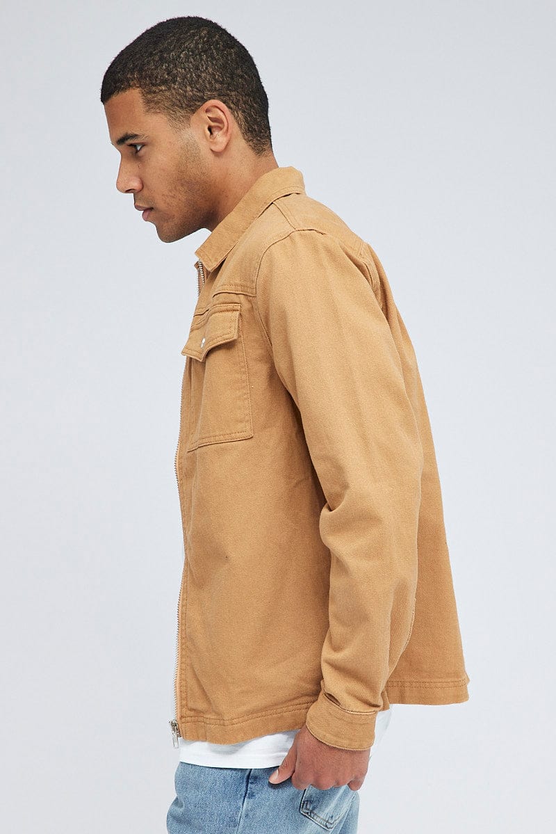 Camel Jacket Long Sleeve Collared Button Up Relaxed Fit for AM Supply