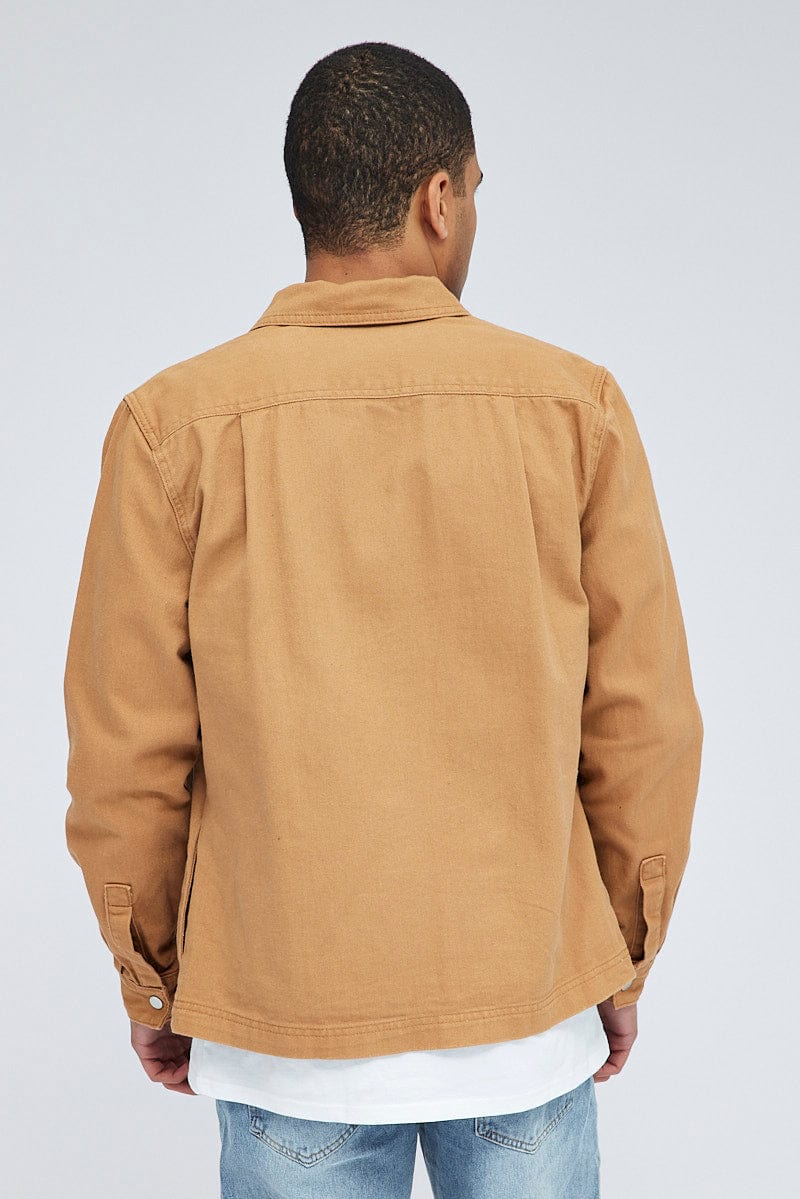 Camel Jacket Long Sleeve Collared Button Up Relaxed Fit for AM Supply