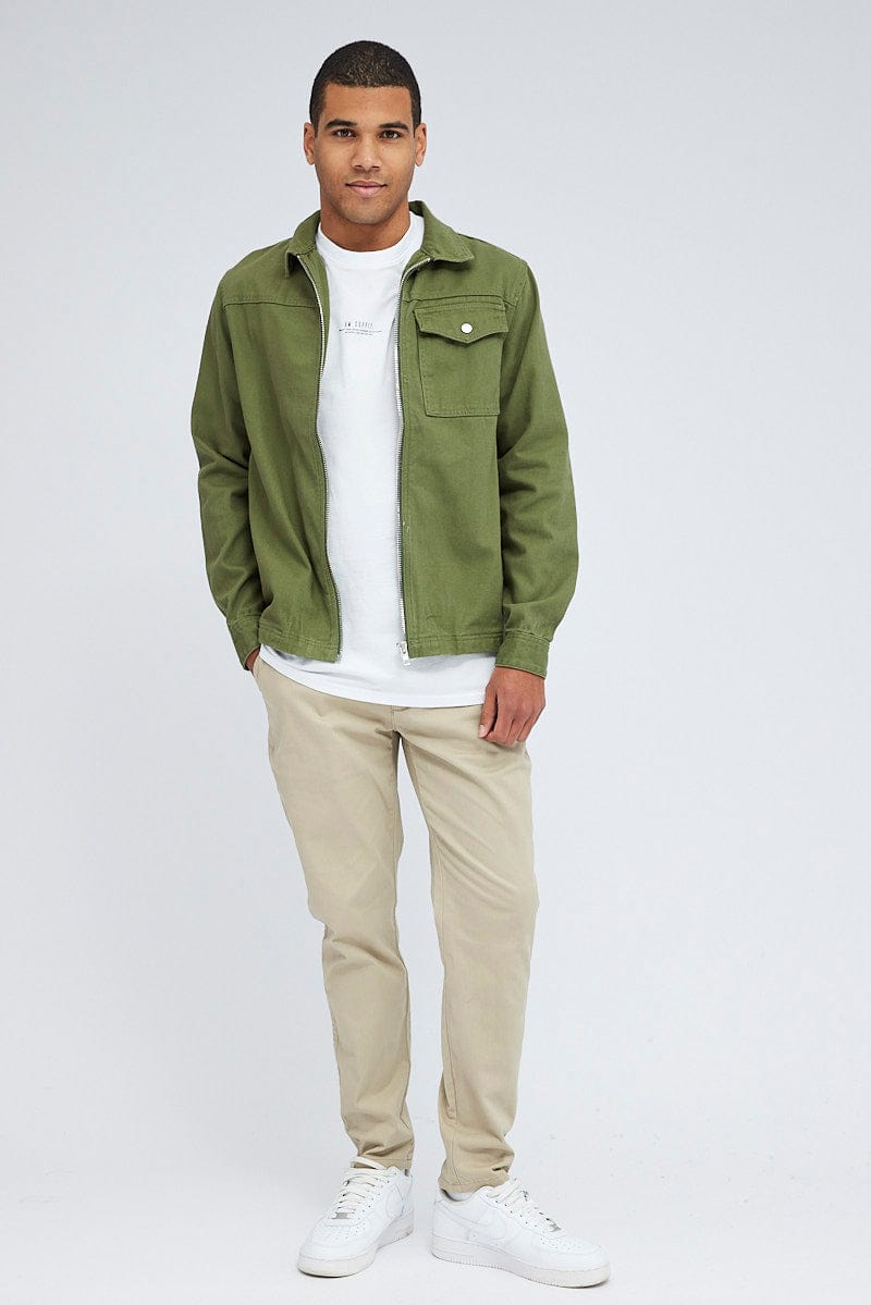 Green Jacket Long Sleeve Collared Button Up Relaxed Fit for AM Supply