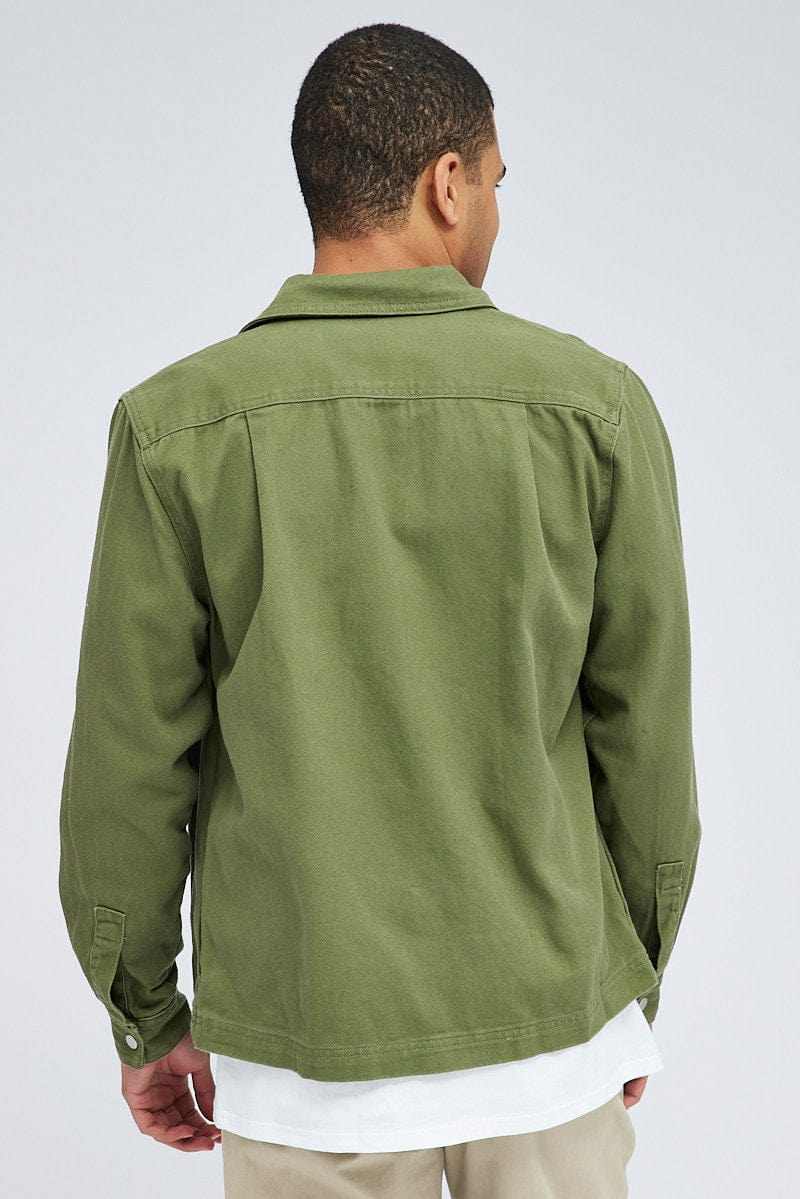 Green Jacket Long Sleeve Collared Button Up Relaxed Fit for AM Supply