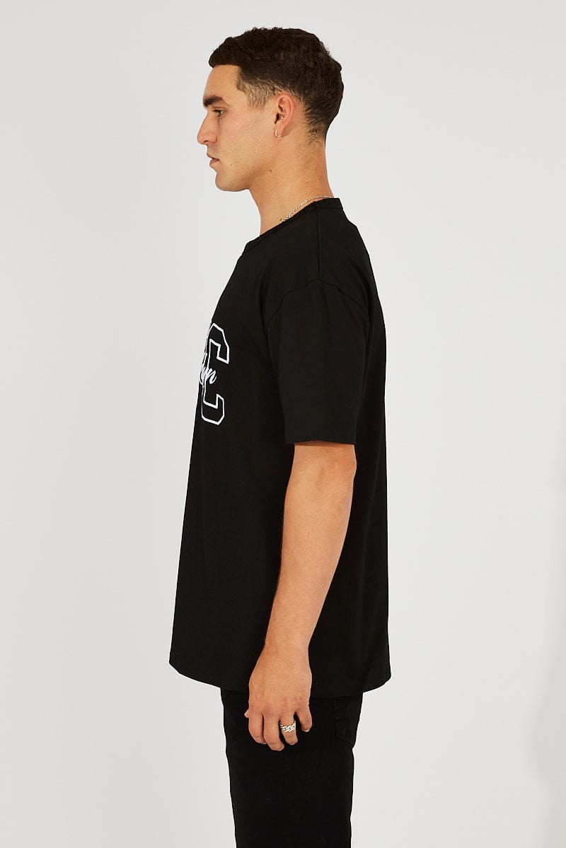 Black Graphic Tee NYC Embroidered Slogan T-Shirt for AM Supply