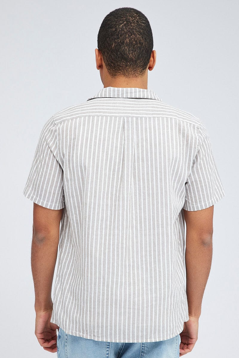 Stripe Short Sleeve Shirt Resort Collar Relaxed Fit for AM Supply