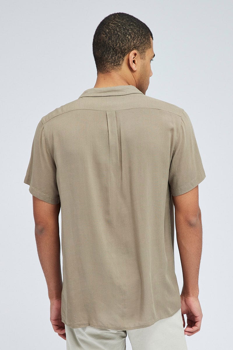 Brown Viscose Shirt Short Sleeve Relaxed Fit for AM Supply