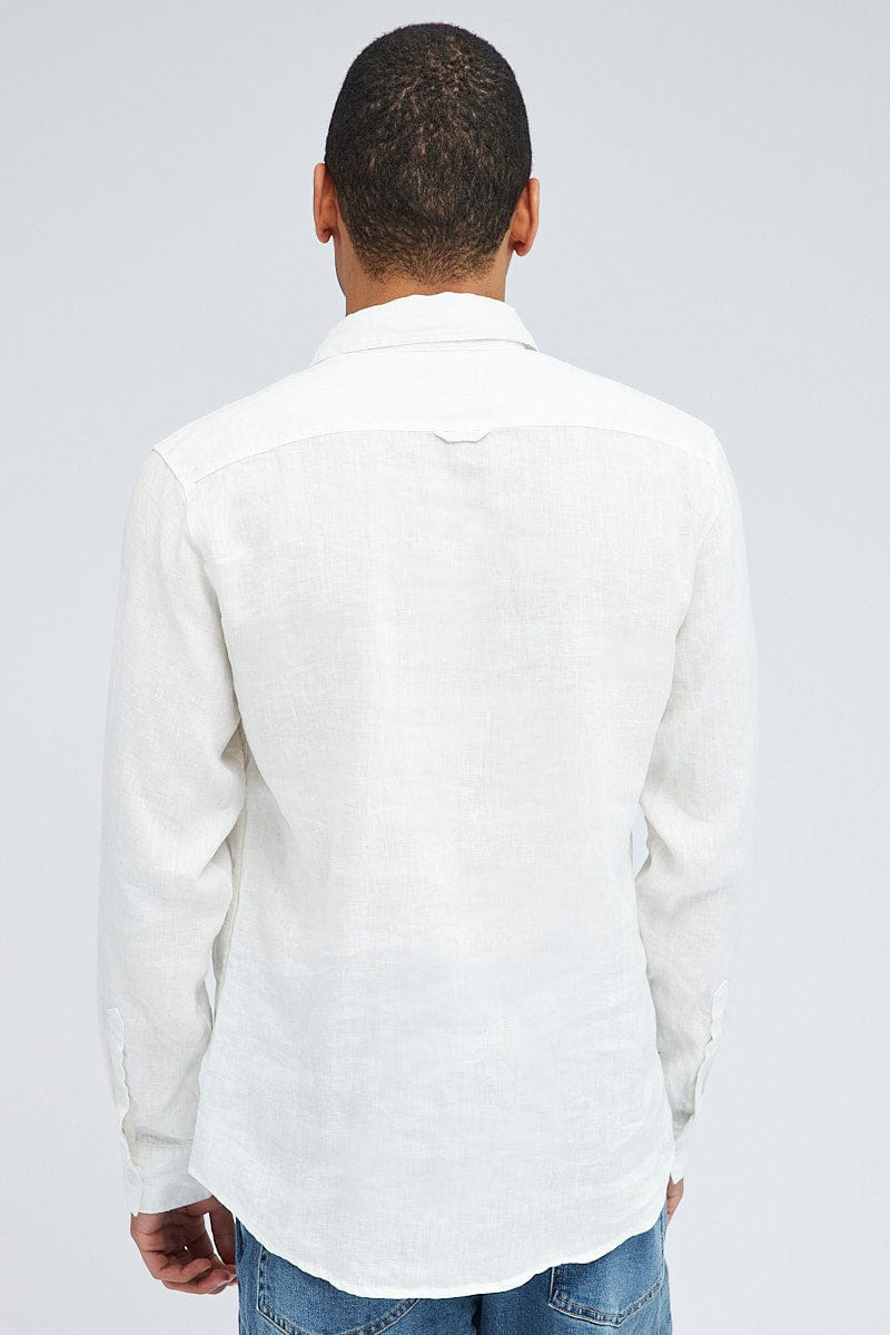 White Linen Shirt Long Sleeve Slim Fit Button Up for AM Supply