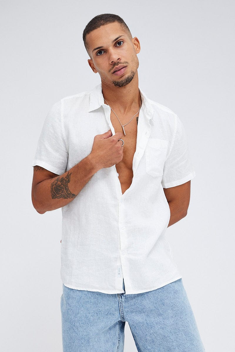 WHITE Alex Linen Short Sleeve Shirt for AM Supply