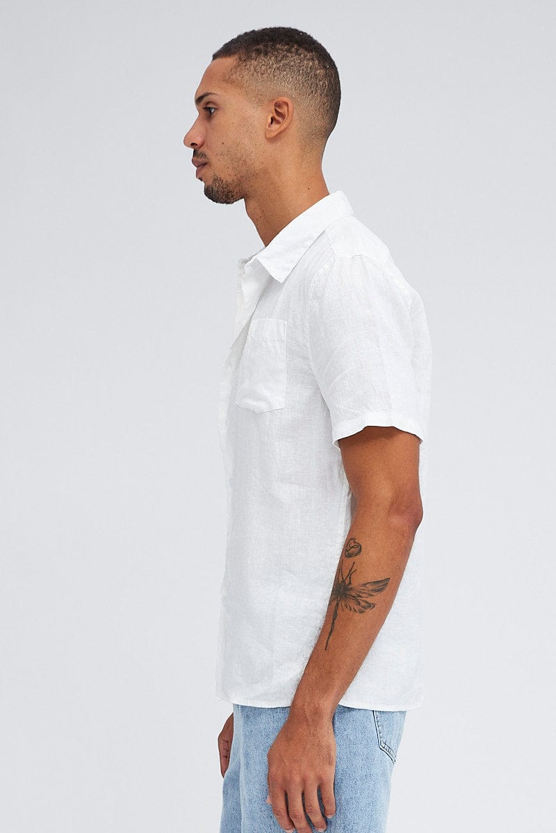 WHITE Alex Linen Short Sleeve Shirt for AM Supply