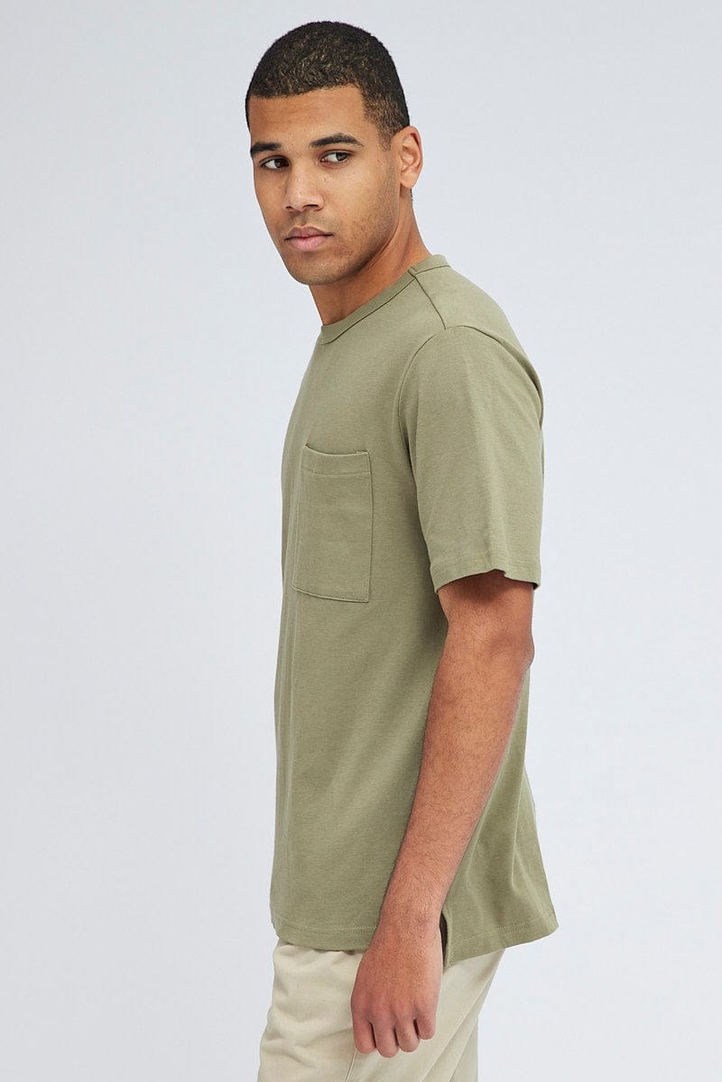 Green Brushed T-Shirt Oversized Pocket Short Sleeve for AM Supply