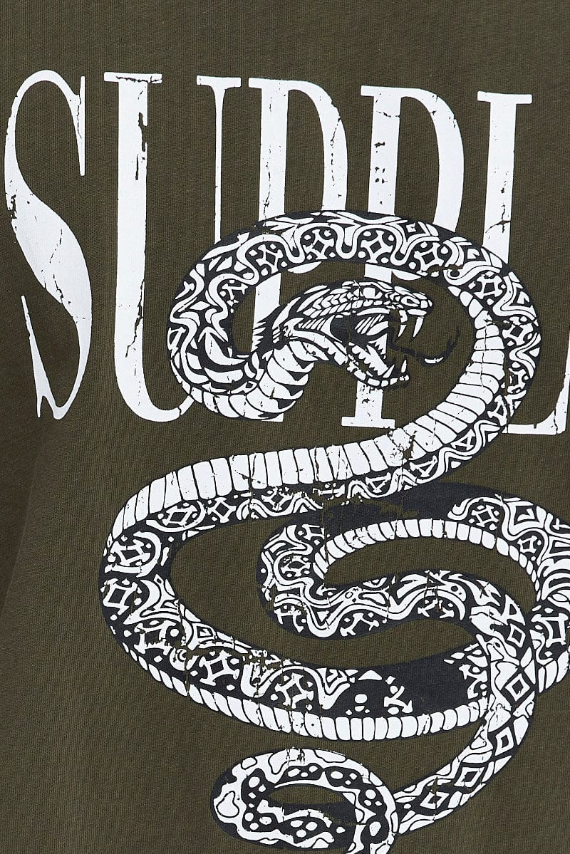 KHAKI Supply Snake Print Crew Neck Tee Khaki for AM Supply