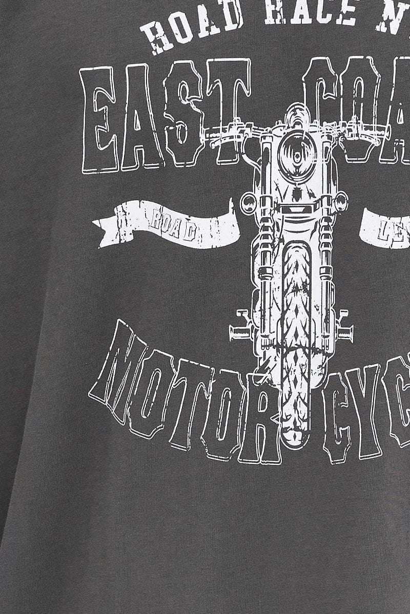 CHARCOAL East Coast Motor Cycle Crew Neck Tee Charcoal for AM Supply