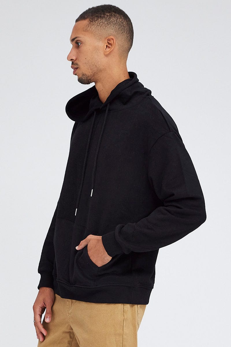 Black Spliced Hoodie Fleece Long Sleeve Pocket Detail for AM Supply