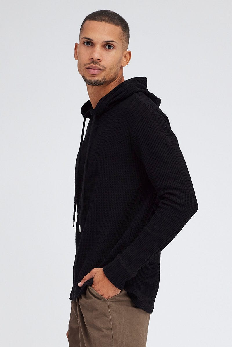 Black Waffle Hoodie Long Sleeve Cotton for AM Supply