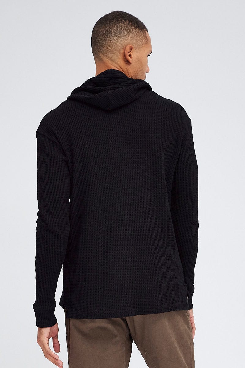 Black Waffle Hoodie Long Sleeve Cotton for AM Supply
