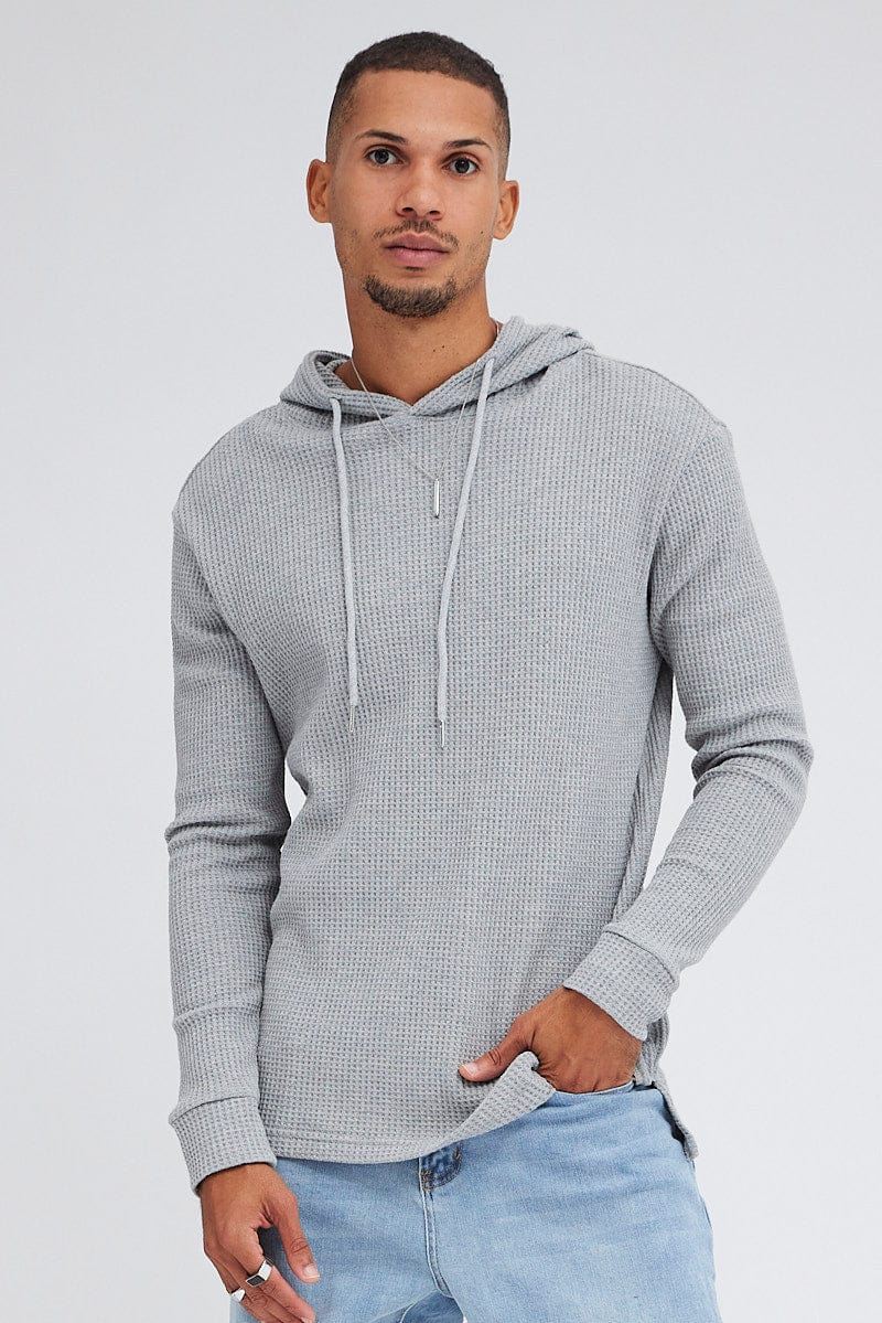 Grey Waffle Hoodie Long Sleeve Cotton for AM Supply