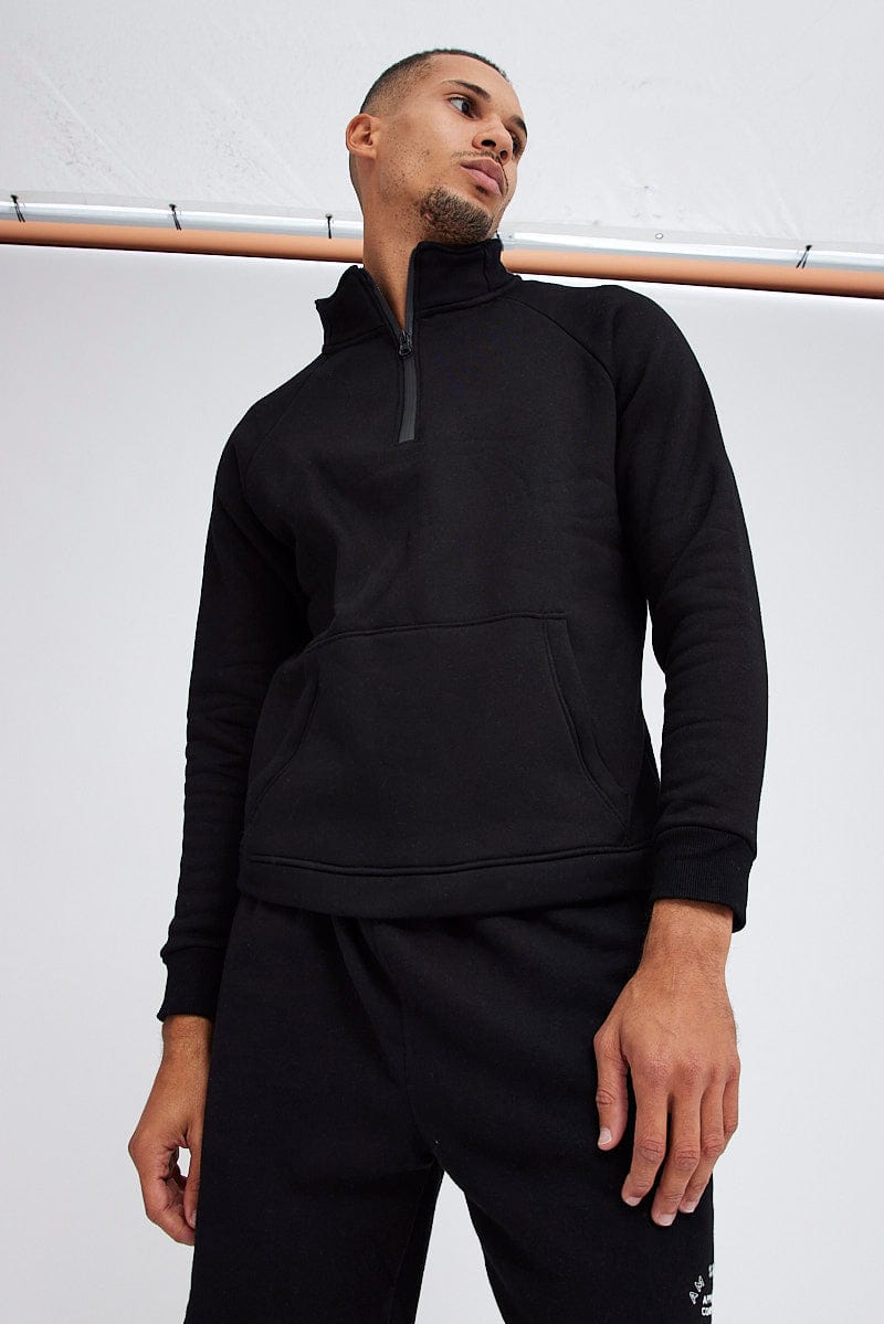 Black Zip Sweat Long Sleeve Pocket Detail for AM Supply