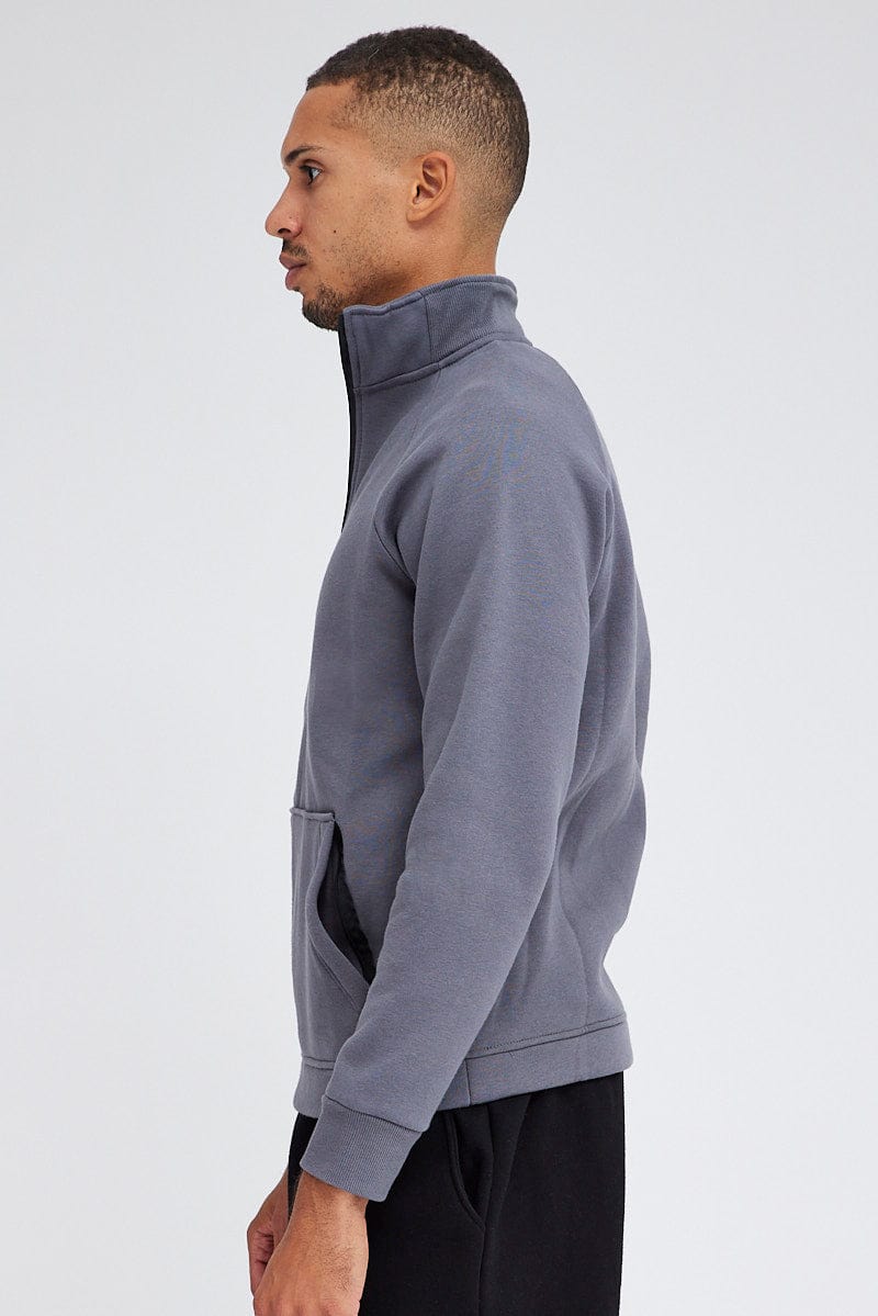 Grey Zip Sweat Long Sleeve Pocket Detail for AM Supply