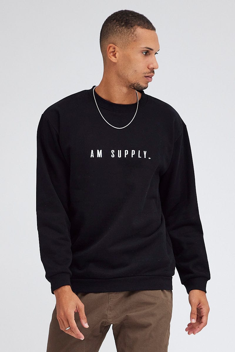 Black Sweatshirt Long sleeve Crew neck for AM Supply