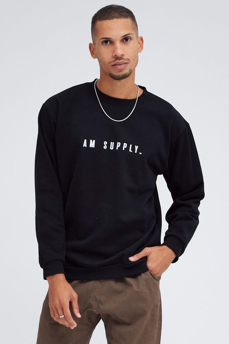 Black Sweatshirt Long sleeve Crew neck for AM Supply