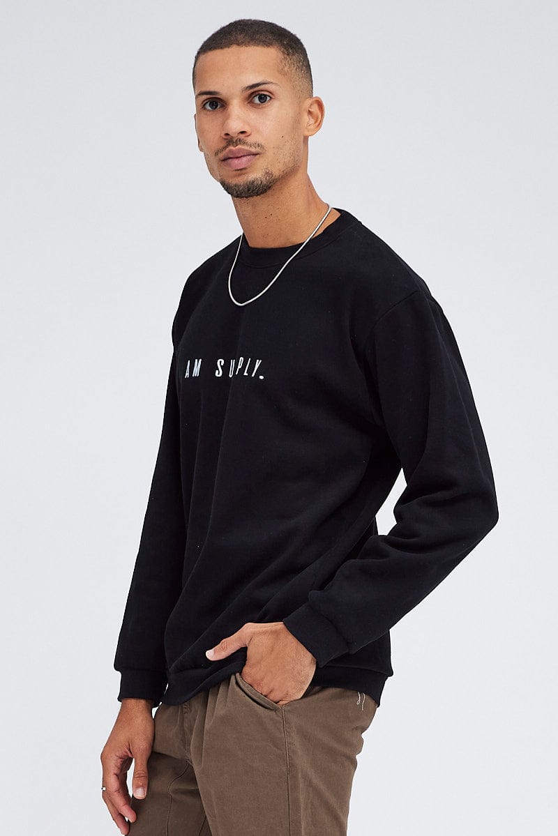 Black Sweatshirt Long sleeve Crew neck for AM Supply