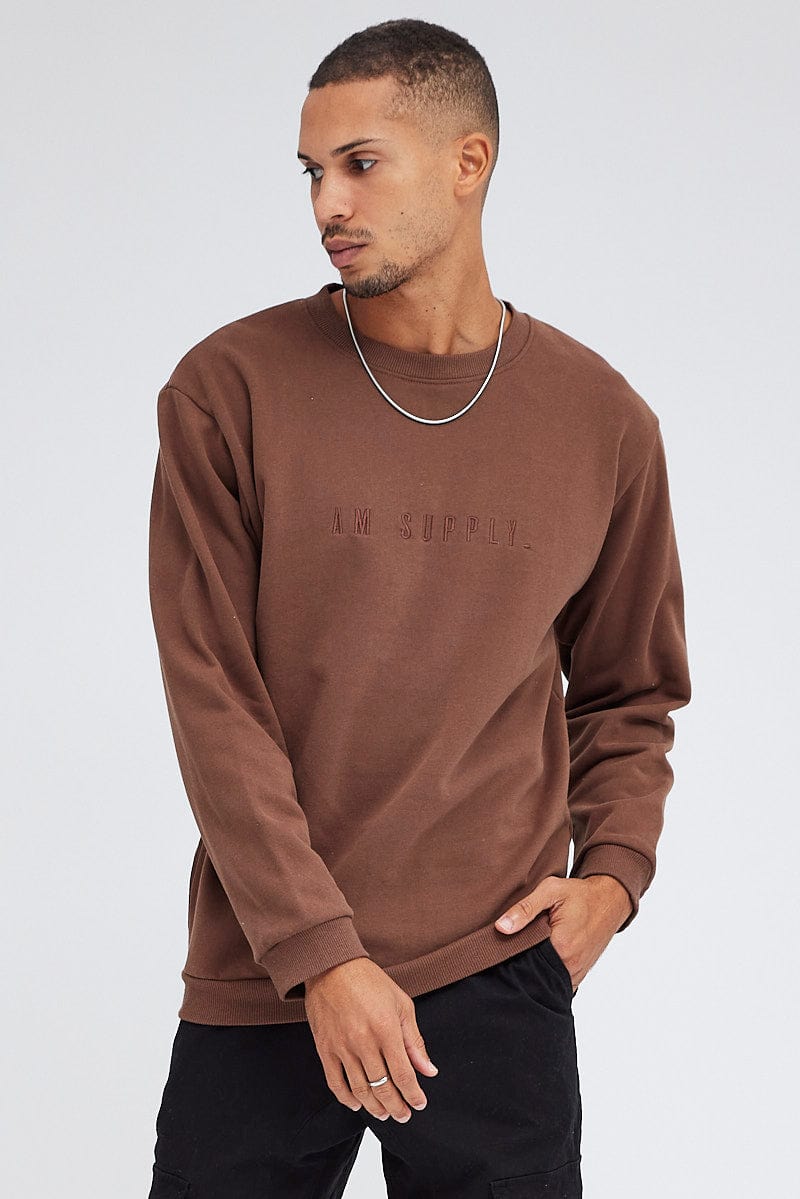 Brown Sweatshirt Long sleeve Crew neck for AM Supply