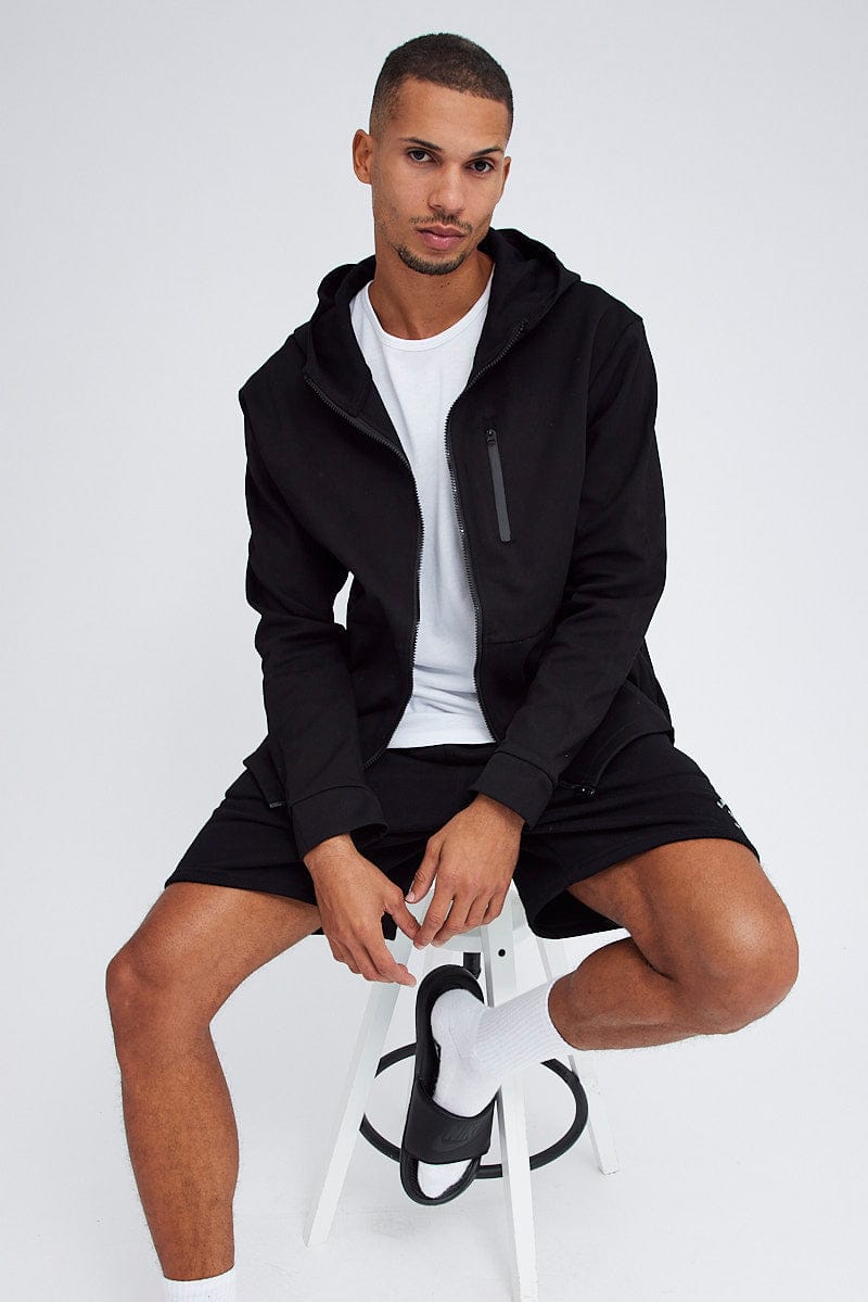 Black Active Hoodie Zip Through Long Sleeve for AM Supply
