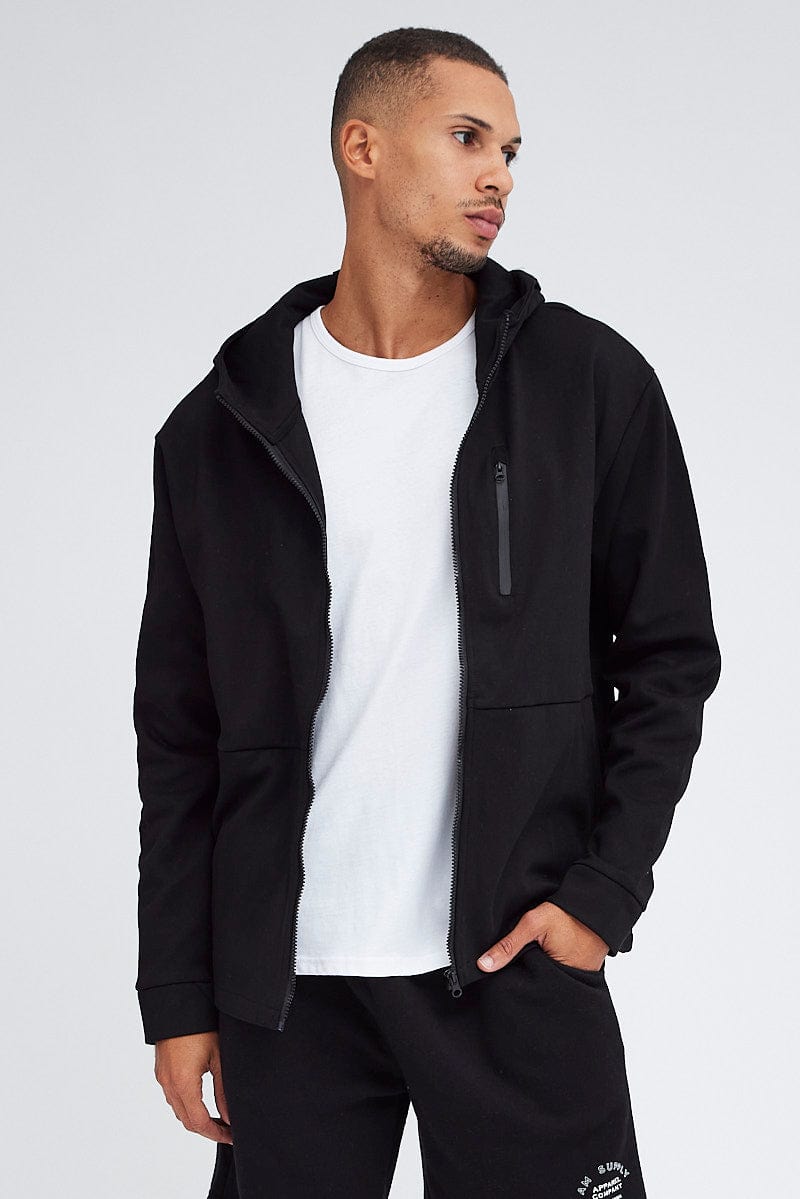 Black Active Hoodie Zip Through Long Sleeve for AM Supply