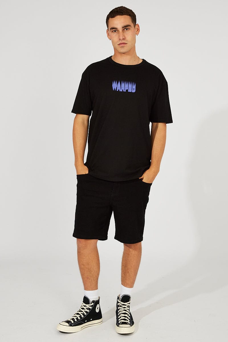 Black Graphic Tee Blurred Slogan T-shirt for AM Supply