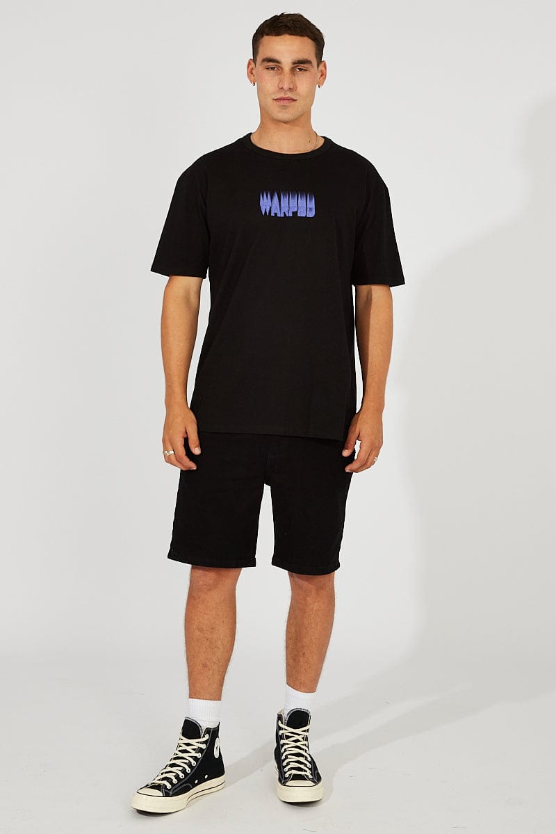Black Graphic Tee Blurred Slogan T-shirt for AM Supply