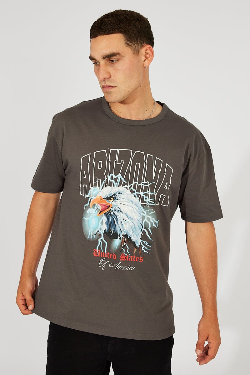 Grey Graphic Tee Eagle Arizona Slogan T-shirt for AM Supply