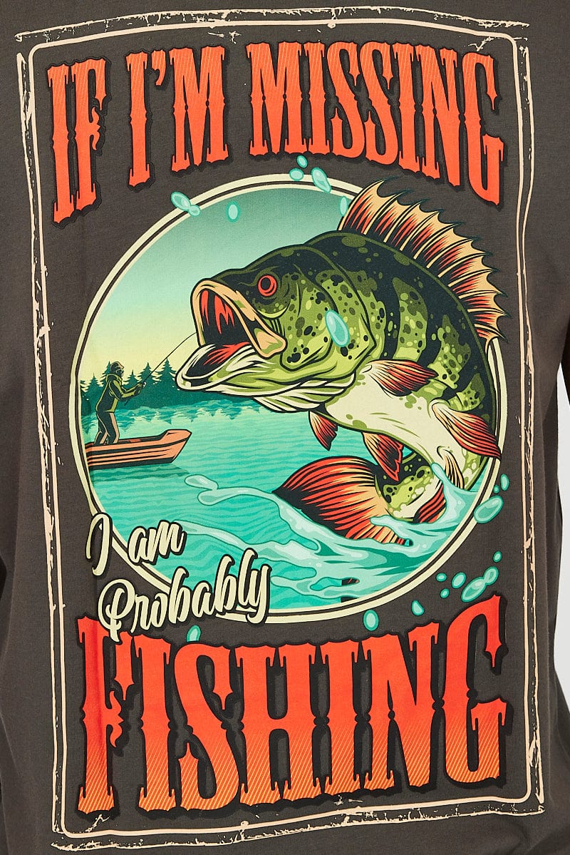 Grey Graphic Singlet Fishing Slogan Tank Top for AM Supply