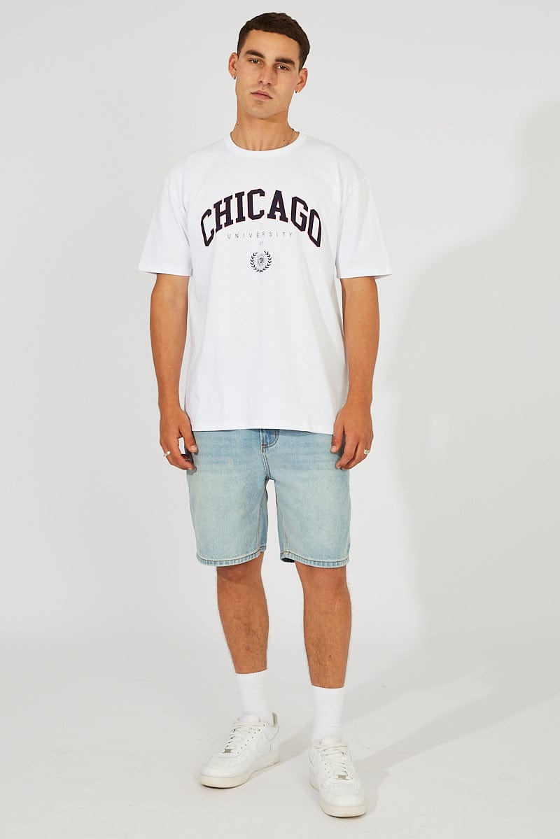 White Graphic Tee Chicago Varsity Slogan t-shirt for AM Supply