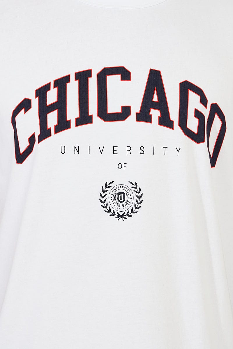 White Graphic Tee Chicago Varsity Slogan t-shirt for AM Supply