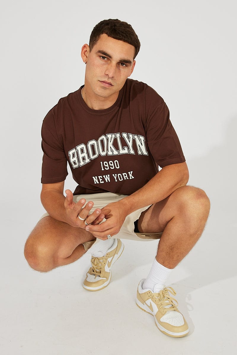 Brown Graphic Tee Brooklyn Slogan T-shirt for AM Supply