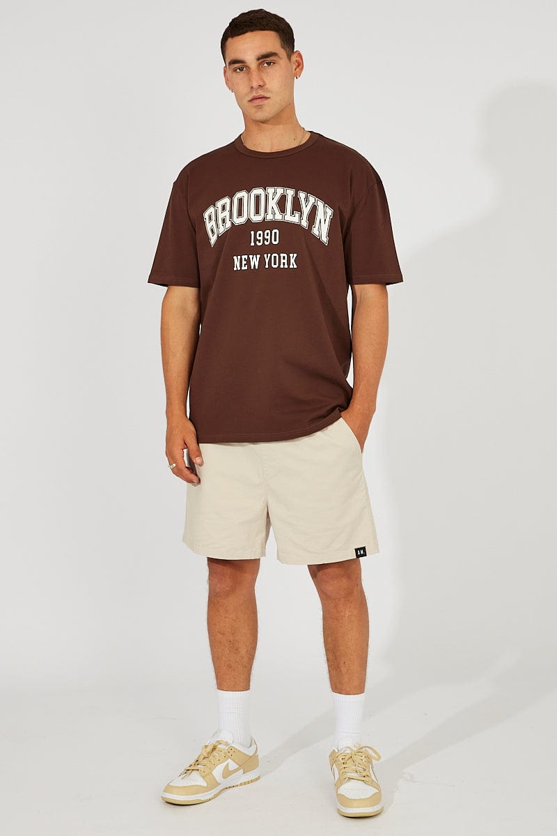 Brown Graphic Tee Brooklyn Slogan T-shirt for AM Supply
