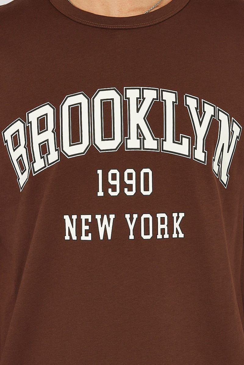 Brown Graphic Tee Brooklyn Slogan T-shirt for AM Supply