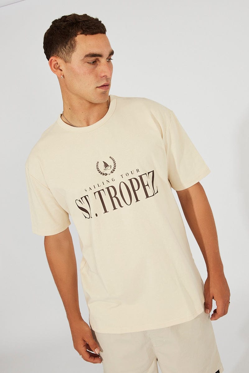 Beige Graphic Tee St.Tropez Slogan T-shirt for AM Supply