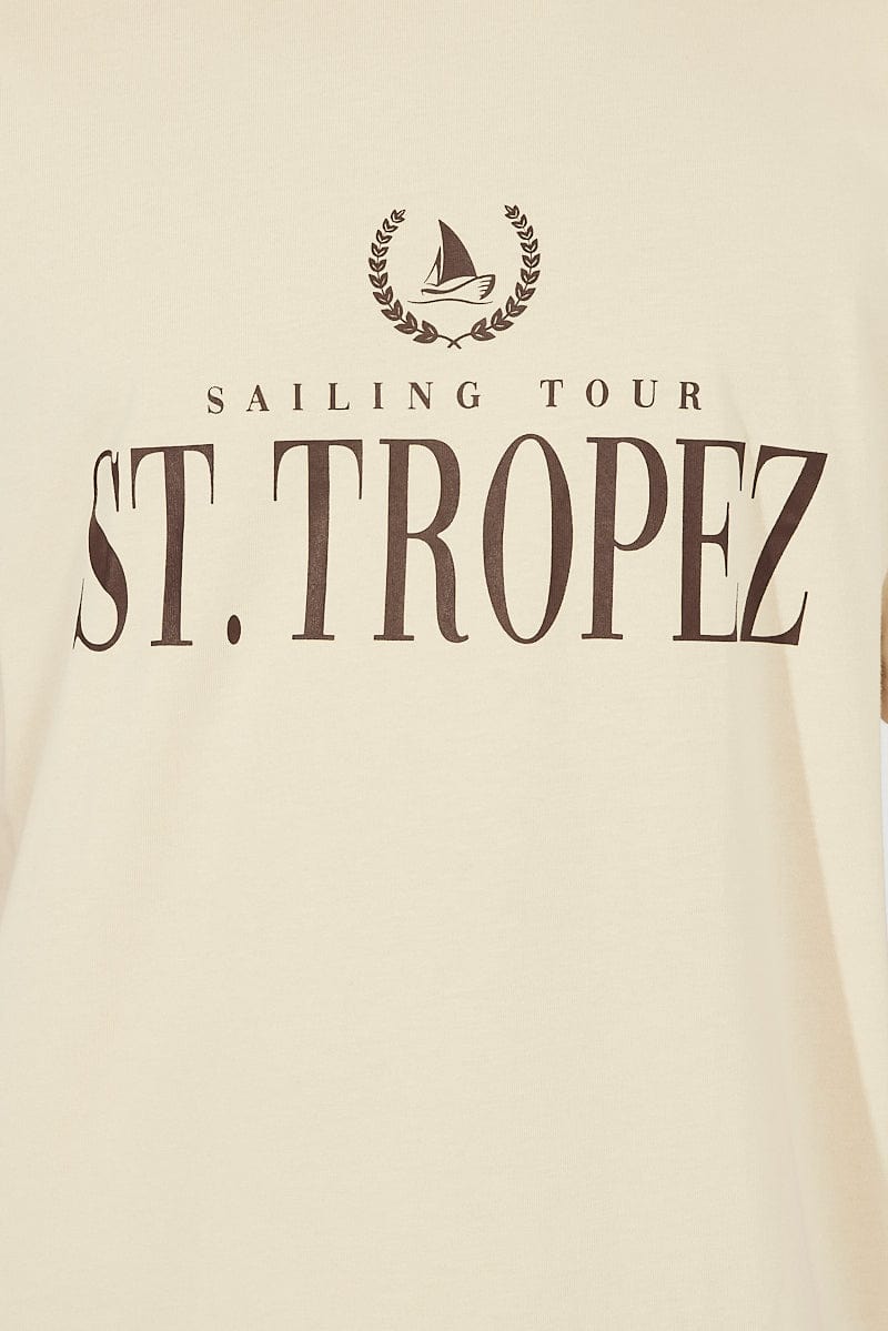 Beige Graphic Tee St.Tropez Slogan T-shirt for AM Supply