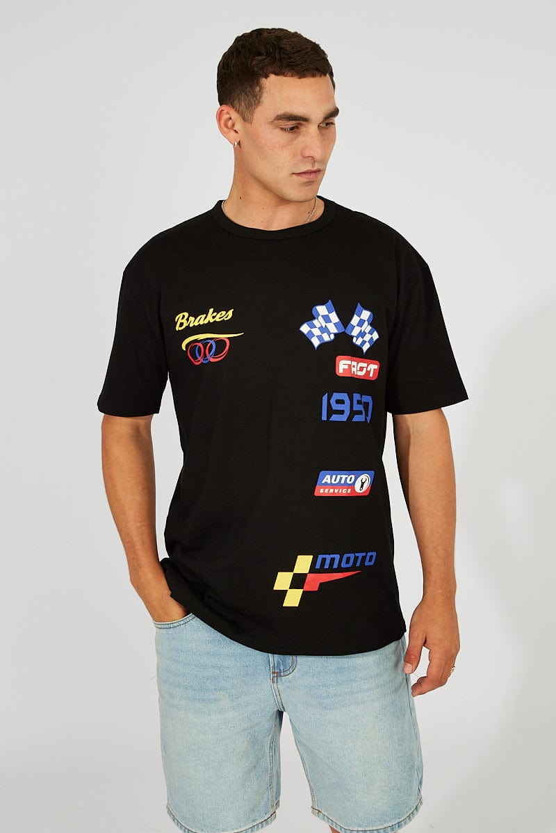 Black Graphic Tee Motocross Biker Racing T-shirt for AM Supply