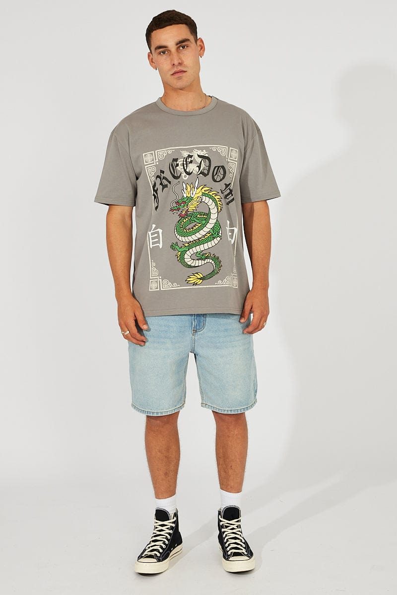 Grey Graphic Tee Snake Tattoo Border Slogan t-shirt for AM Supply