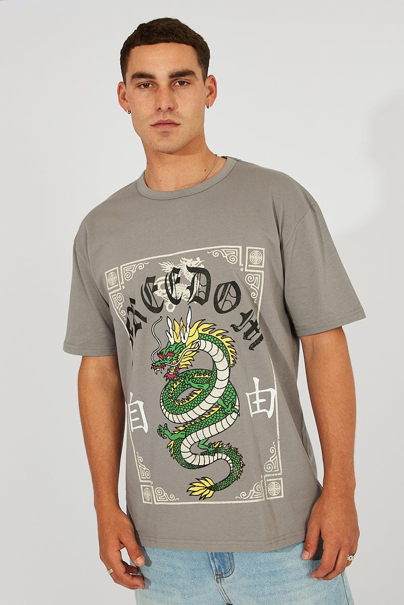 Grey Graphic Tee Snake Tattoo Border Slogan t-shirt for AM Supply