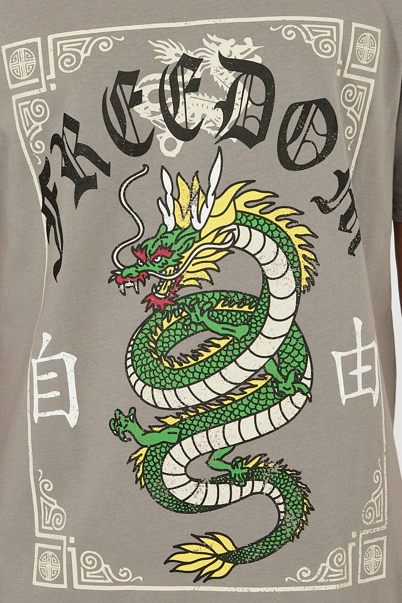 Grey Graphic Tee Snake Tattoo Border Slogan t-shirt for AM Supply