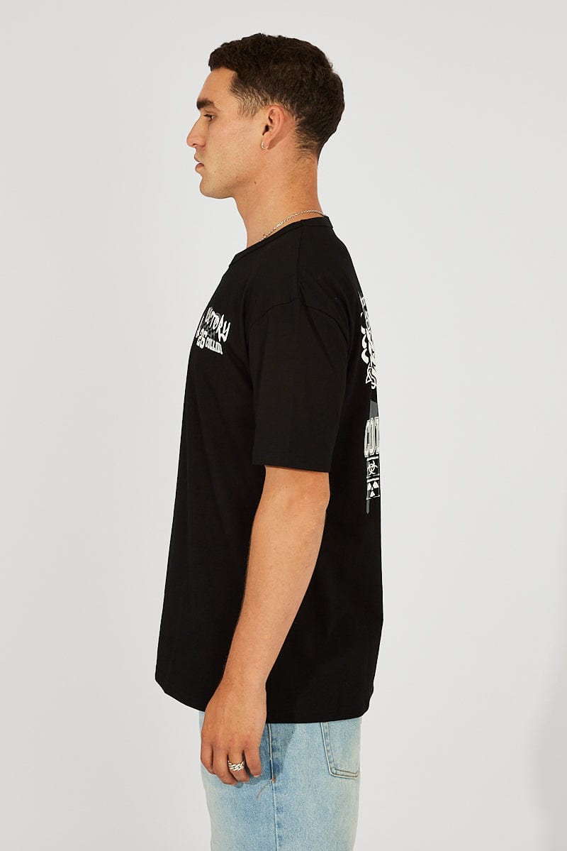 Black Graphic Tee Moto Cross Placements T-shirt for AM Supply