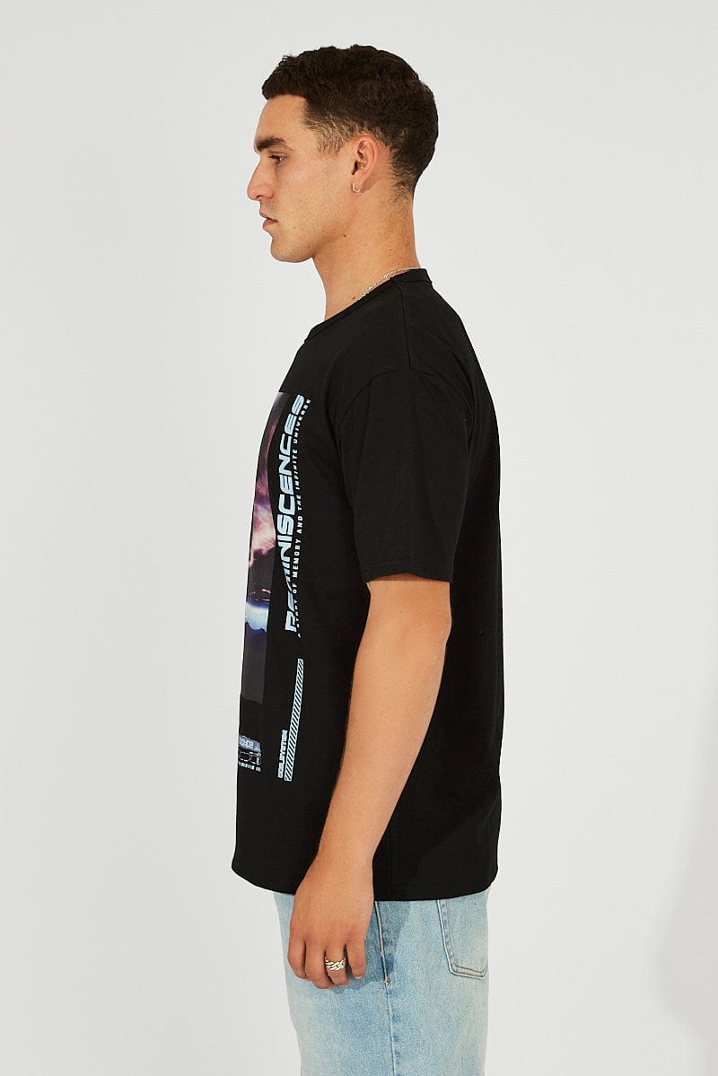 Black Graphic Tee Cyber Space Slogan T-shirt for AM Supply
