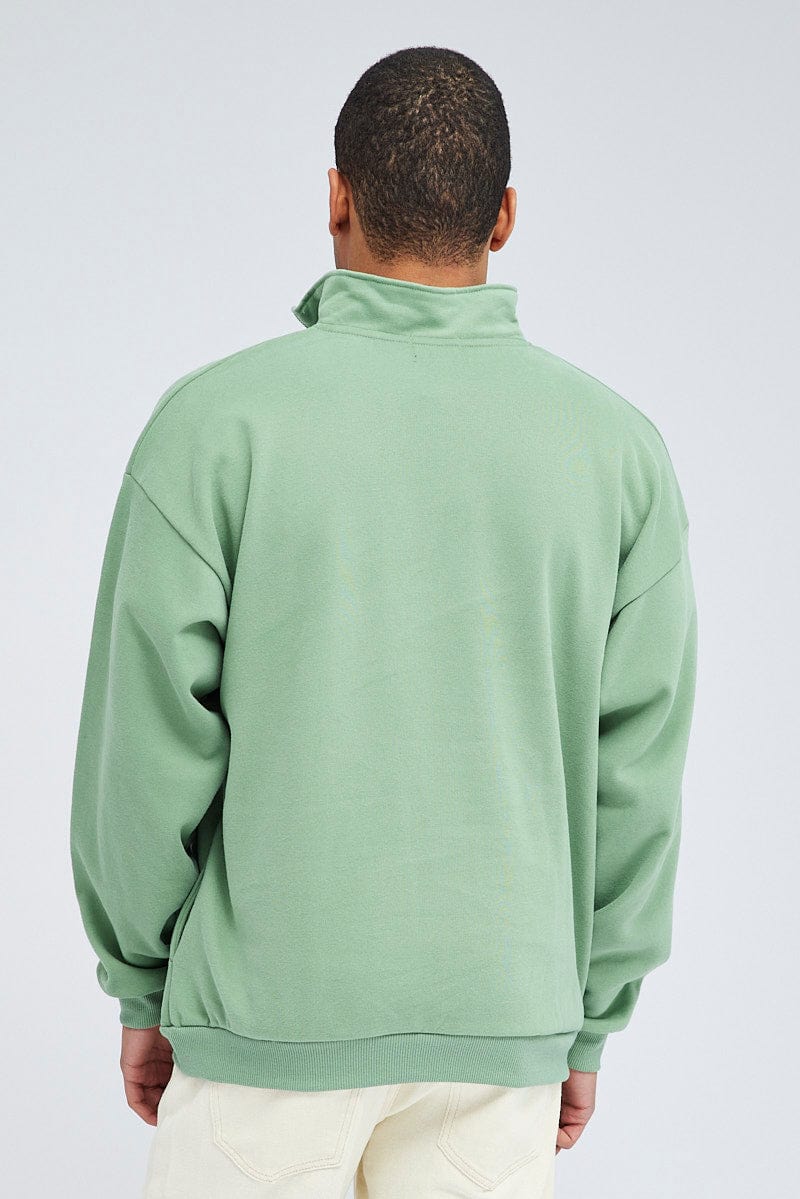 Green Sweater Long Sleeve Oversized 1/4 Zip Fleece for AM Supply