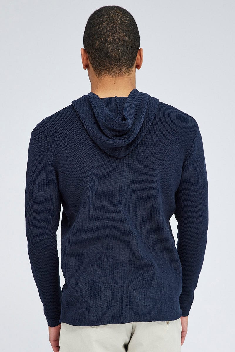 Blue Knit Top Long Sleeve Hoodie for AM Supply