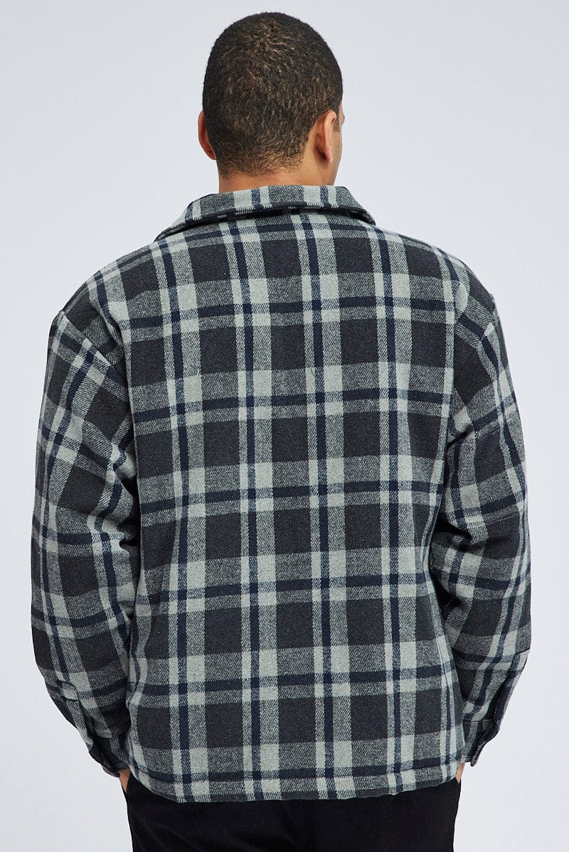 Check Padded Jacket Men's Shirt Jacket Check Padded Zip Through Long Sleeve | AM Supply