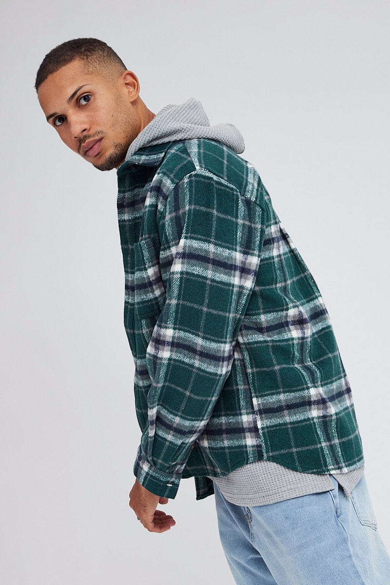 Green Check Jacket Collared Long Sleeve Check for AM Supply